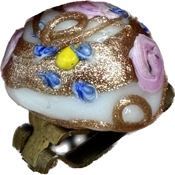 Vtg Made in ITALY Venetian Wedding Cake Glass Button Clip On Earrings Pink Gold - Picture 9 of 13